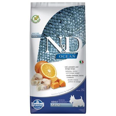 N&D OCEAN Mini Adult cod and orange - за  дребни породи над 1 г с треска, тиква и портокал.