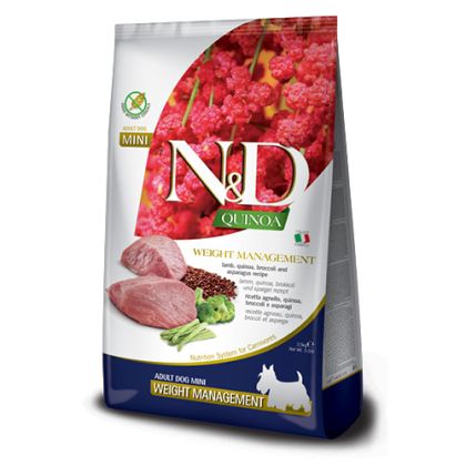 N&D QUINOA Mini Adult Weight Management - с агнешко за поддържане на идеално телесно тегло, за дребни породи до 10кг