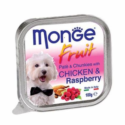 Пастет MONGE FRUIT Chicken and Raspberry - пастет и хапки с пиле и малини, 100 гр.