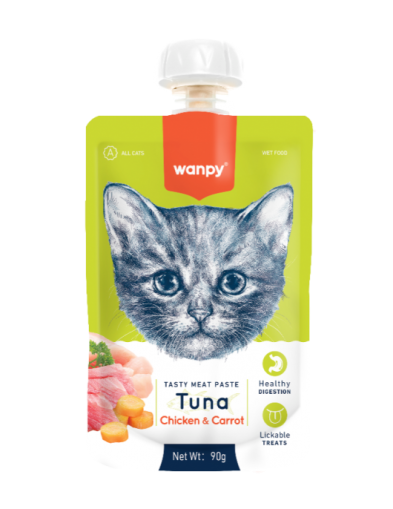 WANPY Tuna - месна паста за котки с риба тон, пиле и морков 90г