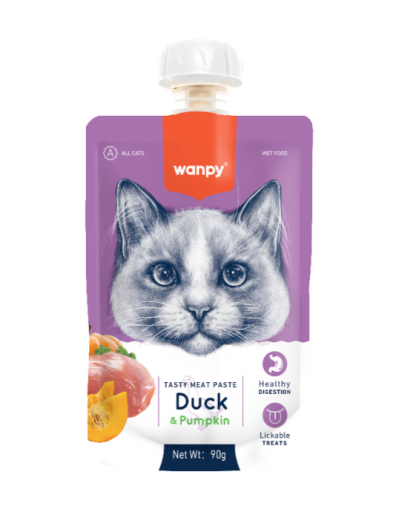 WANPY Duck & Pumpkin - месна паста за котки с патица и тиква 90г