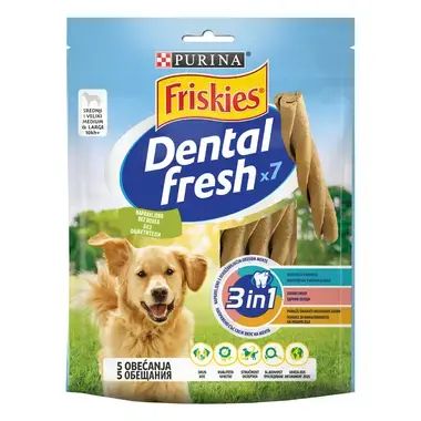 PURINA FRISKIES Dog Dental Fresh - лакомство за кучета в зряла възраст от средни породи, 180 гр.