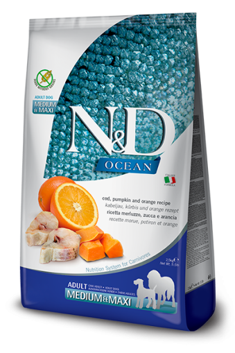 N&D OCEAN Medium Maxi Adult cod and orange - за средни и едри породи с треска, тиква и портокал.