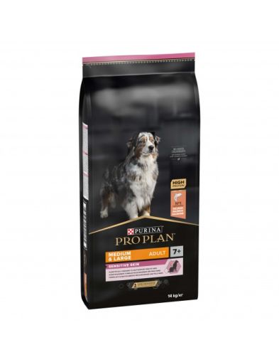 PURINA PRO PLAN Dog Medium/Large 7+ Sensitive Skin Salmon - за възрастни кучета от средни и едри породи, след 7 години и с чувствителна кожа, със сьомга