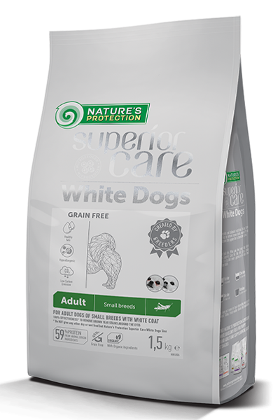 NATURE'S PROTECTION White Dogs Adult - за кучета от малките и мини породи с бяла козина с насекоми