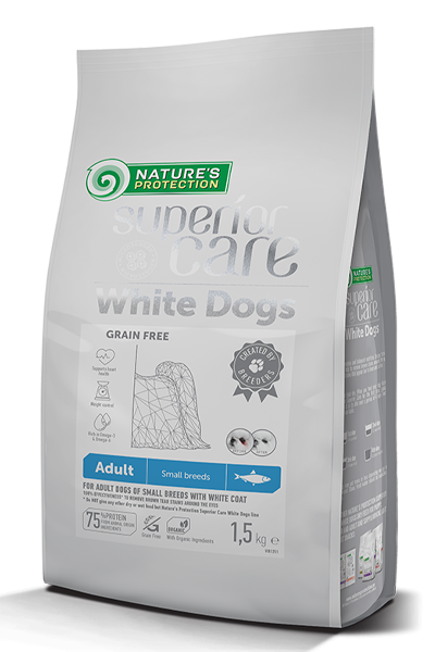 NATURE'S PROTECTION White Dogs Adult - за кучета от малките и мини породи с бяла козина с херинга