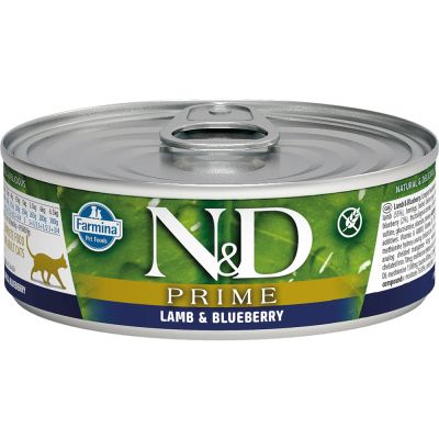 N&D PRIME Lamb and Blueberry - за котки над 1 година, с агнешко и боровинка, консерва 70г