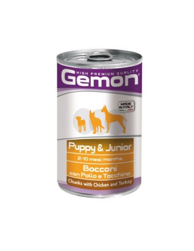 GEMON Dog Junior Chicken/Turkey - с пиле и пуйка за подрастващи кученца, консерва 415г