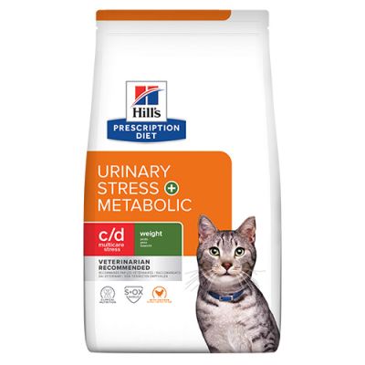 Hill’s Cat c/d Urinary Stress + Metabolic - лечебна храна за котки с наднормено тегло и уринарни проблеми с пилешко