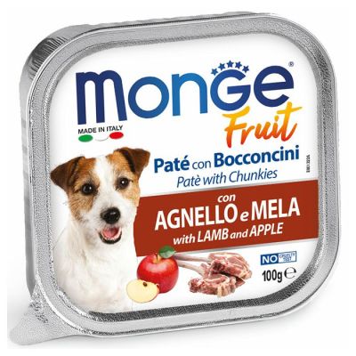 Пастет MONGE FRUIT Lamb and Apple - пастет и хапки с агнешко и ябълки, 100 гр.