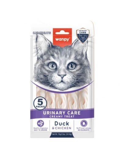 WANPY Urinary Care Duck & Chicken - кремообразно лакомство за котки, с патица и пиле 5х14 гр.