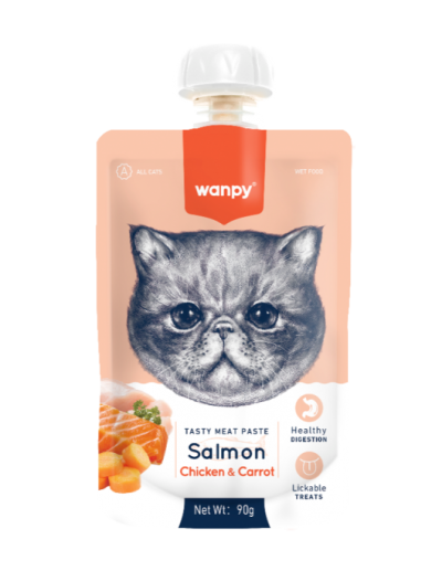 WANPY Salmon - месна паста за котки със сьомга, пиле и морков 90г