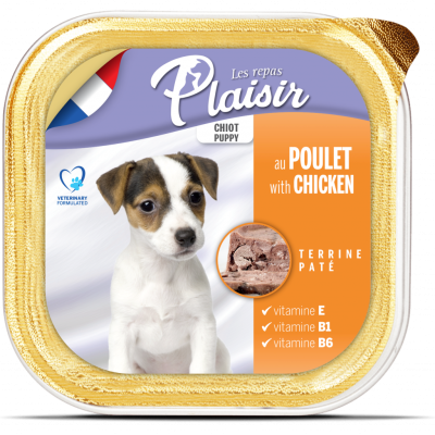 Пастет Plaisir Puppy - за подрастващи кучета, с пиле 300 гр. 