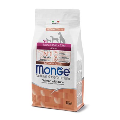 Monge Dog Natural Extra Small Adult храна за кучета в зряла възраст от миниатюрни породи сьомга и ориз