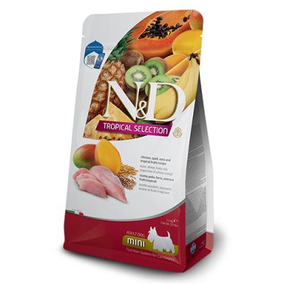 N&D Tropical Selection Adult MINI Chicken and Tropical fruits – храна за кучета над 1 година от дребни породи, с пилешко, спелта и тропически плодове