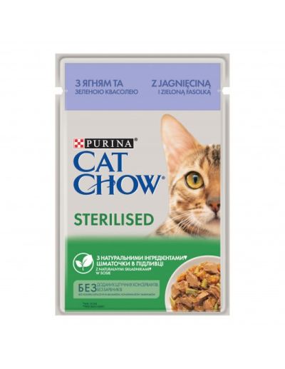 Пауч Purina Cat Chow Sterilised Lamb & Green Beans - за кастрирани котки,  с агне и зелен фасул 85 гр.