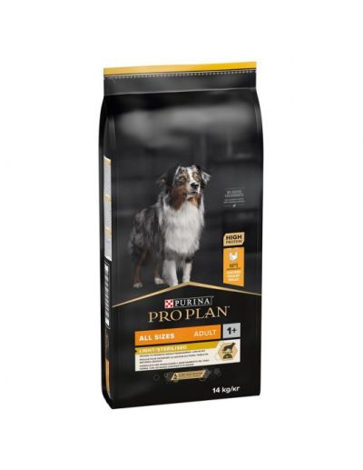 PURINA PRO PLAN Dog All Size Adult Light/Sterilised Chicken - за кастрирани кучета в зряла възраст, с високо съдържание на пиле.